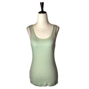 L.F. Markey Tank Top Women 2‎ Green Organic Cotton Ribbed Knit Athleisure Yoga